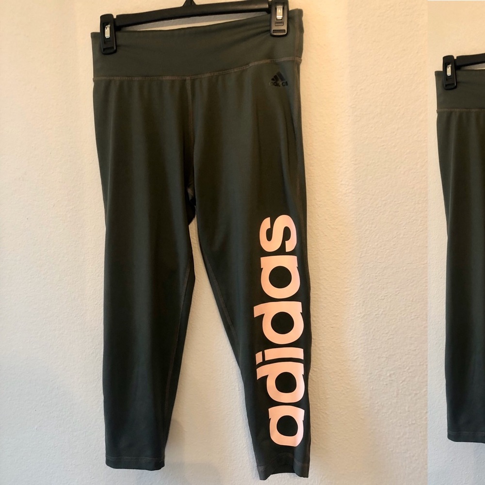 Adidas, army green w/ peach logo, leggings
